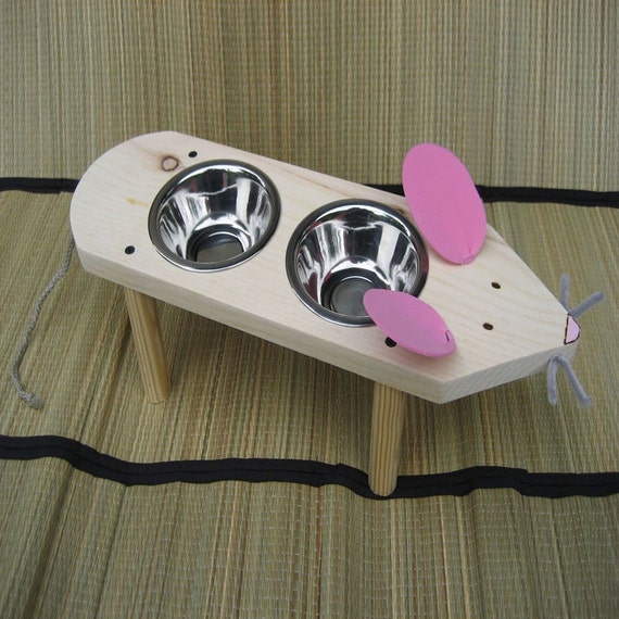 Items similar to The Mouse, Raised Cat Bowl, Cat Dish/Feeder, Handmade