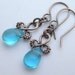 Oxidized Copper and Blue Glass Teardrop Earrings