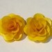 golden yellow birch wood flower clip on earrings