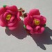 small hot pink with yellow polymer clay rose clip on earrings