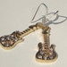 gold tone guitar charm with sparkling crystals pierced dangle hand made earrings