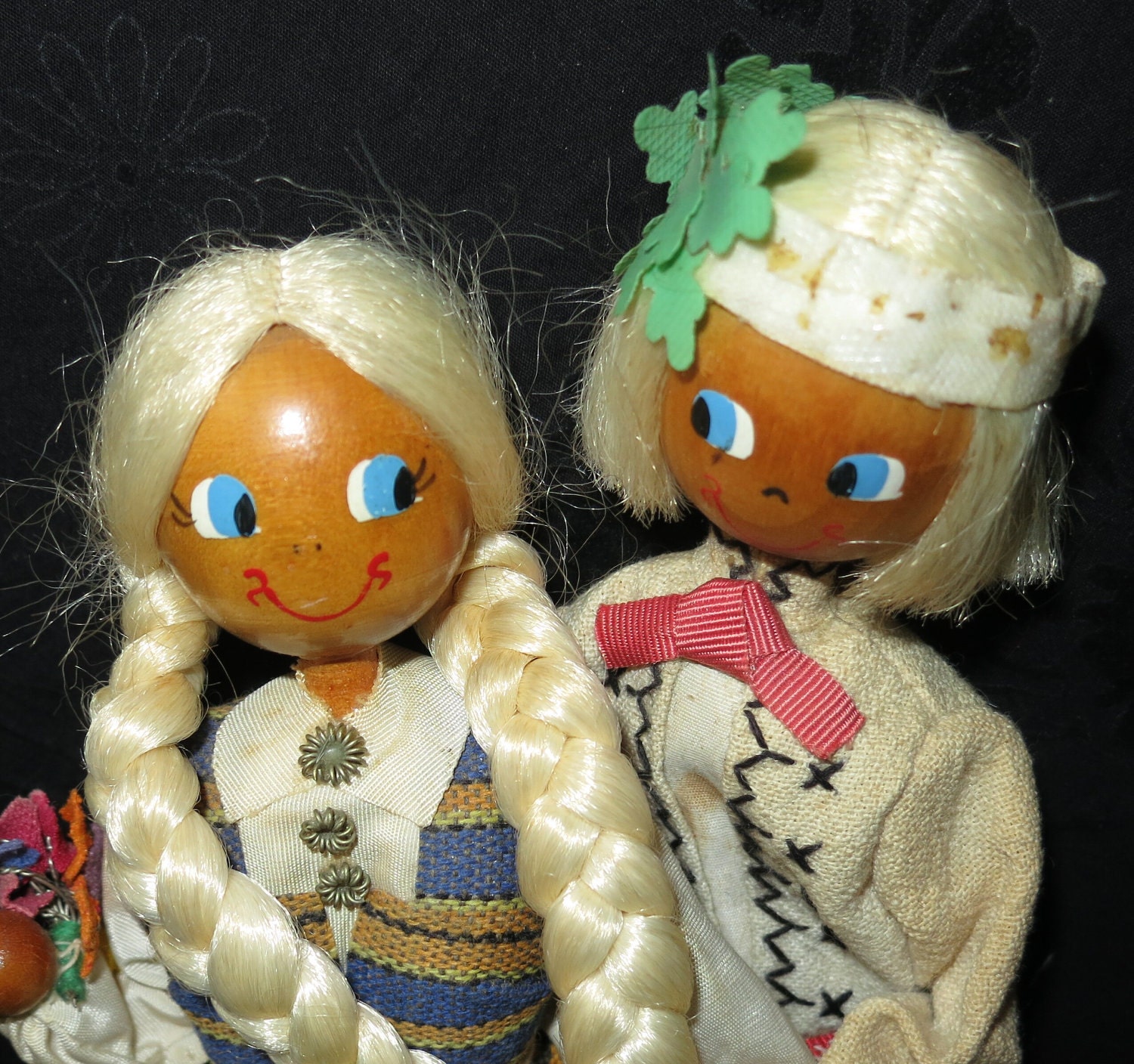Pair of Vintage Wooden Polish Dolls