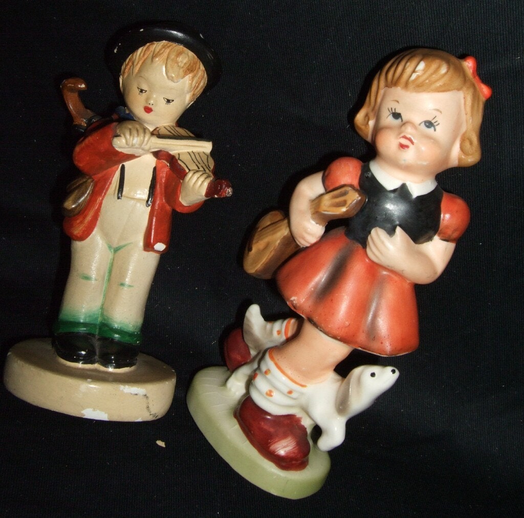 VINTAGE BOY AND GIRL FIGURINES WITH MUSICAL INSTRUMENTS