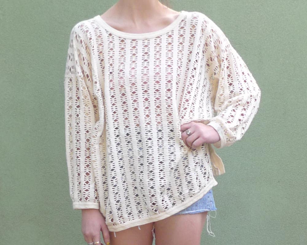 Crochet Sweater Vintage 80s Holey Sweater White