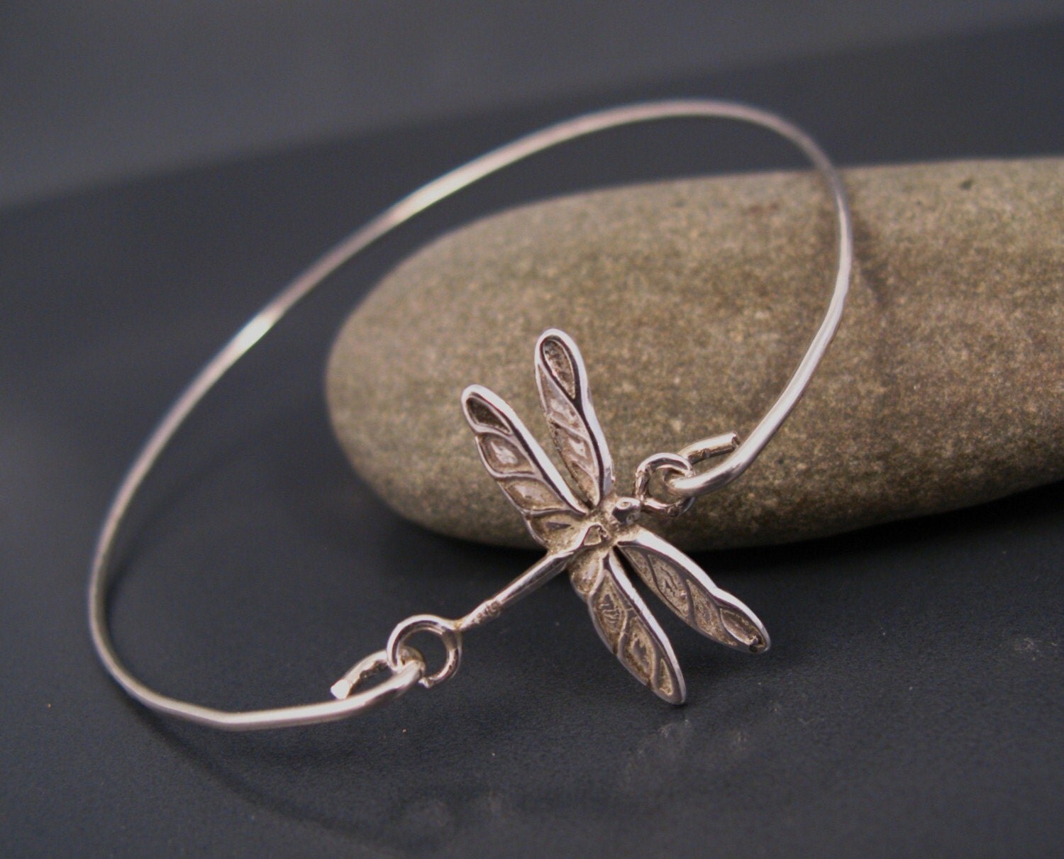 Dragonfly Bracelet Sterling Silver Stacking Bangle Thin