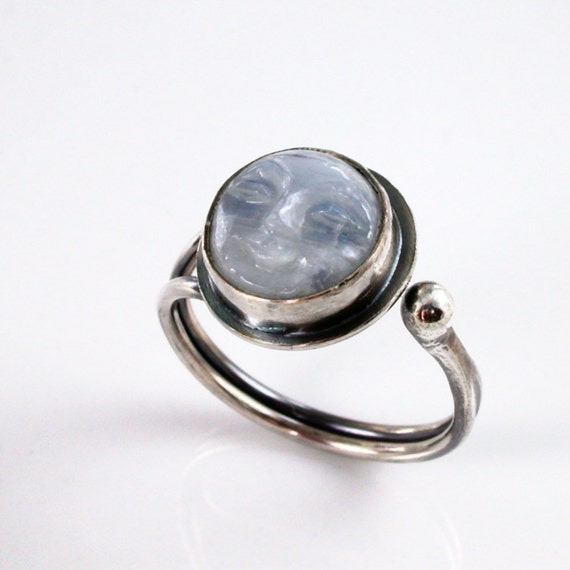 Sterling ring carved Rainbow Moonstone face by BarronDesignStudio