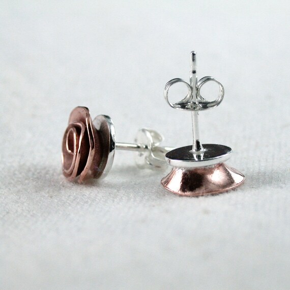 Rose earrings stud Copper Sterling silver Nature inspired