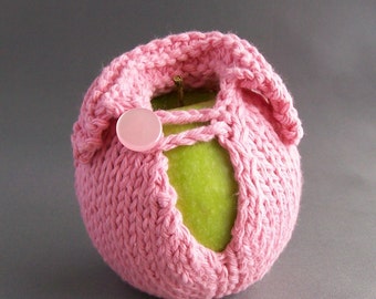 Cozy Apple Jacket Sleeve - Handknit - Rose Pink with Pink Button