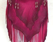 Leather Purse Fringe Handbag Artisan Hippie Retro Hot Pink Leather Bag ...