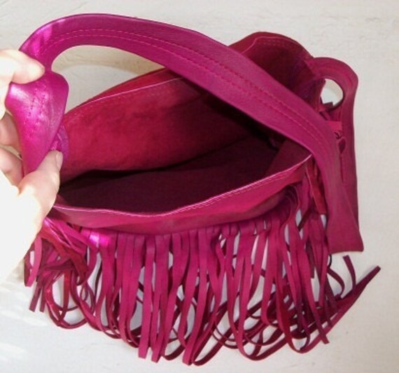 Designer Leather Purse Fringe Handbag Artisan Hippie Retro Hot