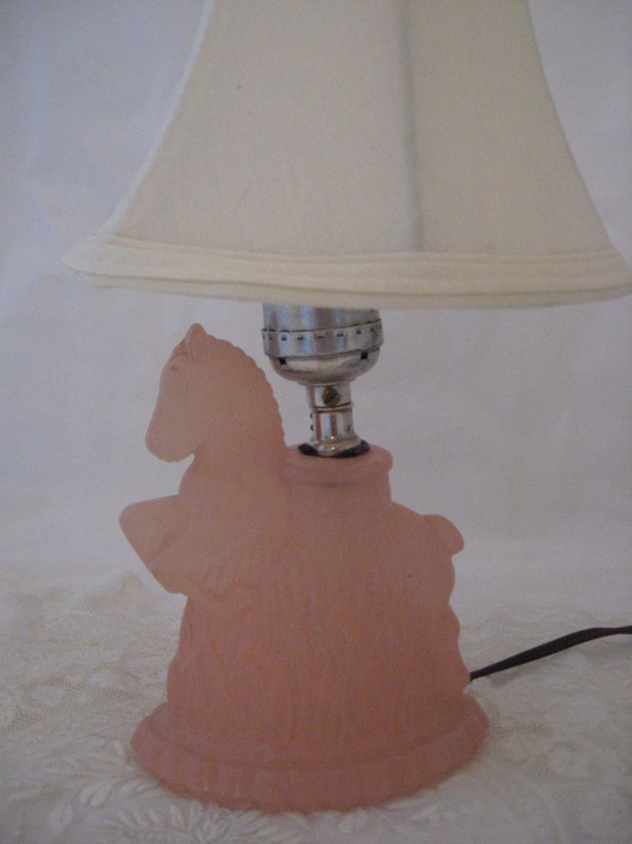 Vintage Satin Glass Pink Horse Table Lamp