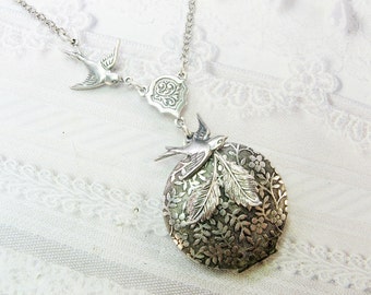 Silver Locket Necklace - SILVER BIRD Nest Locket - An ORIGINAL - Jewelry by BirdzNbeez - Wedding Birthday Bridesmaids Gift