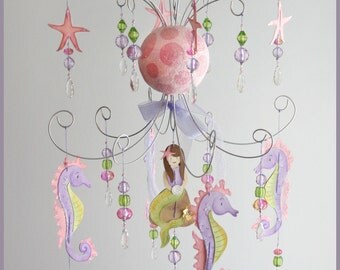 Purple and Pink Mermaid chandelier mobile- Baby Mobile- Nursery Mobile