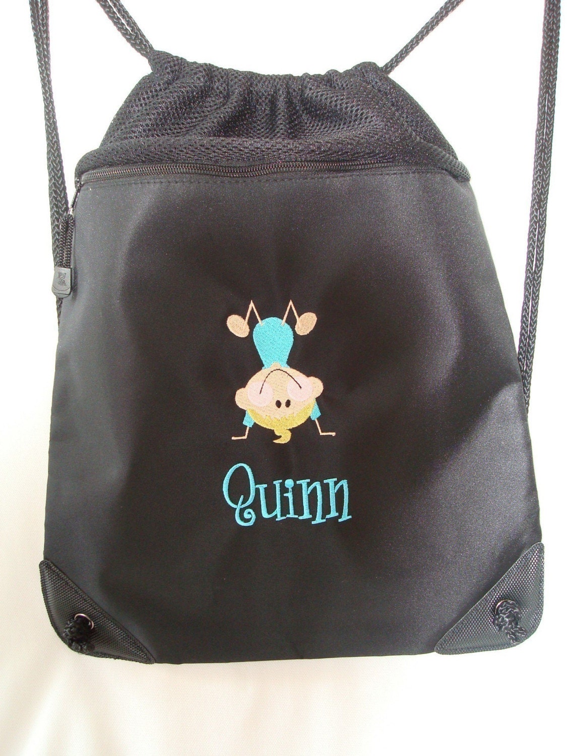 NEW BAG DESIGN Personalized Girls Cinch Bag with Mesh trim