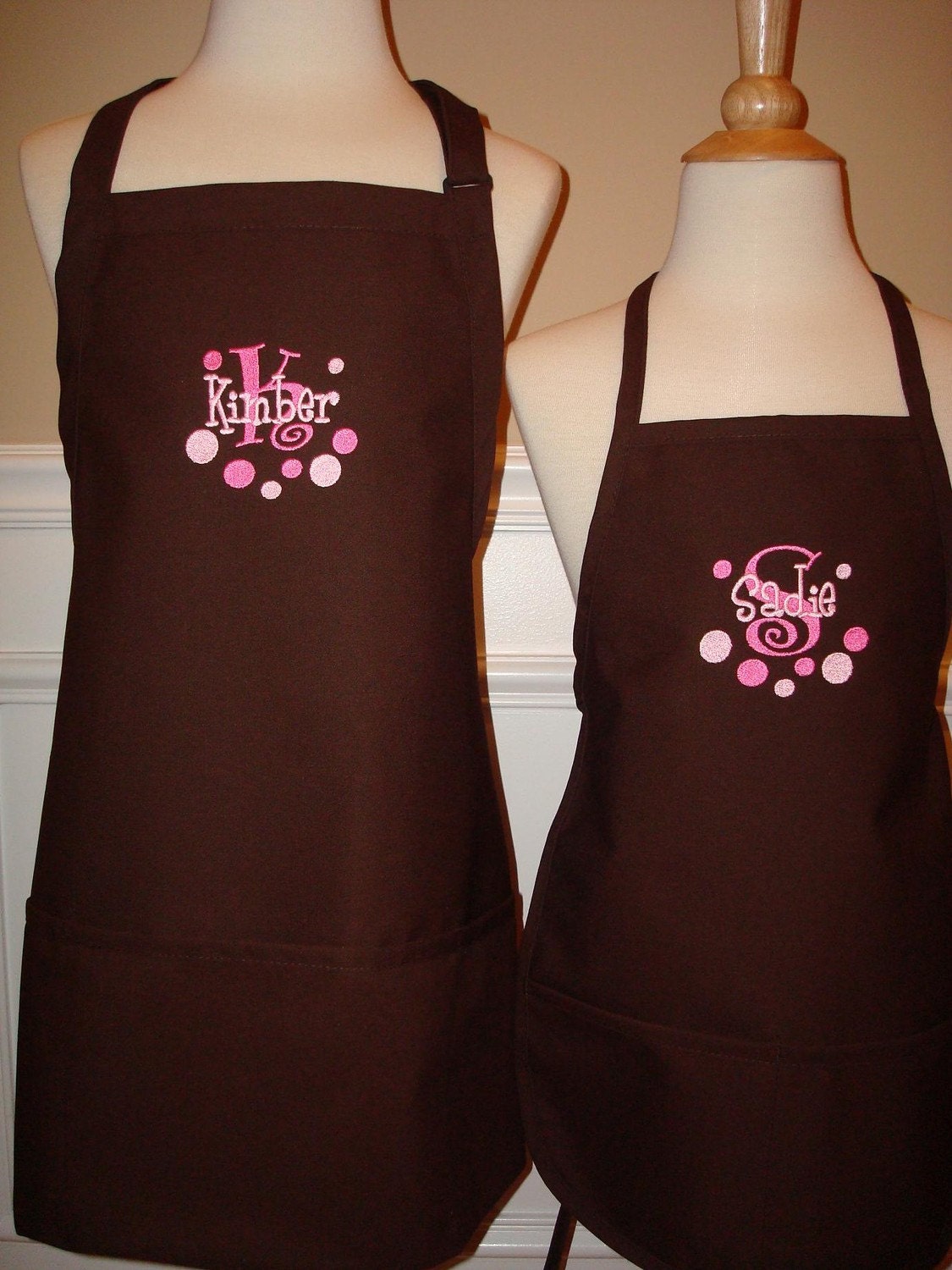 Personalized Mommy Daughter Brown Apron Set matching custom
