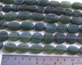 Jade Beads, Flat Oval Strand, Natural and Handcut
