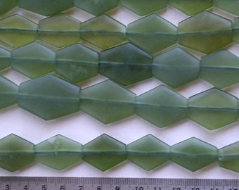 Green Jade Bead Strand, Large Flat Diamonds, Natural and Handcut