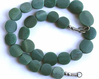 Green Serpentine Variegated Flat Coin Bead Strand, 12-18 mm, Natural and Handcut