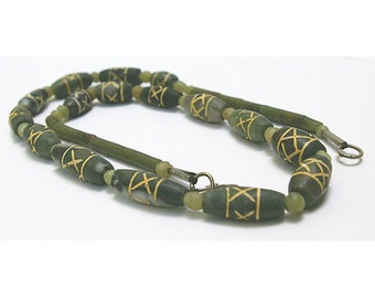 Jade Bead Strand, Old Etched Design, 15 mm, Natural and Handcut, Item 5