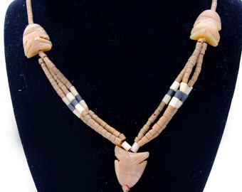 Blonde Onyx and Jasper Beads, Natural and Handcut, Fish Necklace