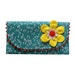 The Ric Rac Clutch Purse with yellow flower on teal