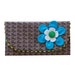 The Ric Rac Clutch Purse with aqua flower on brown
