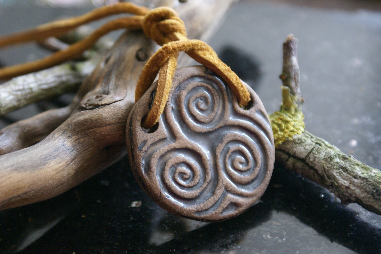 new symbol celtic life sevenannine Stoneware Pendant Etsy Triskel by Pendant Triskele on