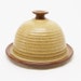 Pottery Butter and Cheese Ball Covered Dish in Warm Brown with a Brown Stripe