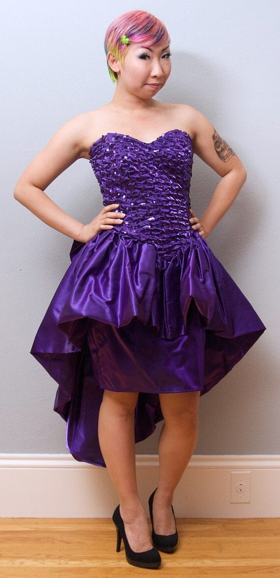 80s Jessica McClintock Royal Purple Sequin Prom Dress w/