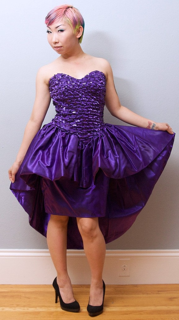 80s Jessica McClintock Royal Purple Sequin Prom Dress w/