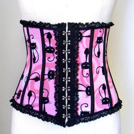 SHRINKLE Pink Kitty Cat Waist Cincher Underbust Corset