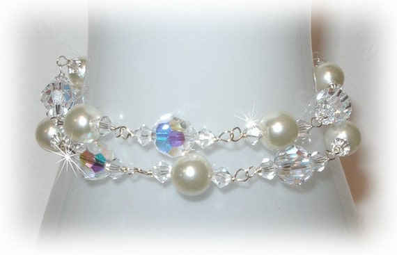 Swarovski Crystal and Pearls Double Strand Bracelet