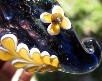VIBRANT OPAL FLOWER with Purple Dichroic Sparkle Unique Focal Pendant Glass Art Lampwork Bead Made with Love by Helen Lee Hoffman