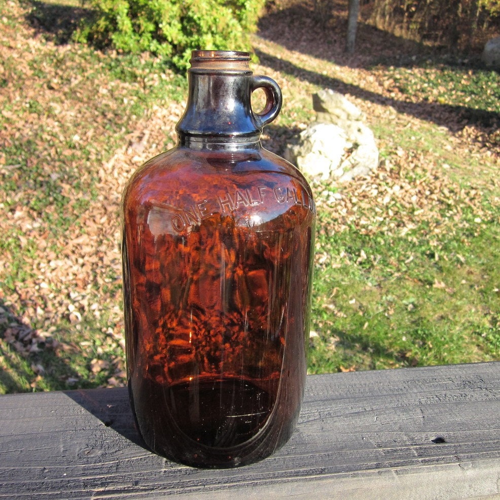 Vintage Brown Glass Jug One Half Gallon by SimplySuzula on Etsy