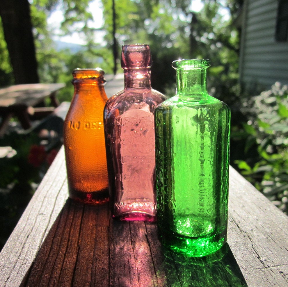 Three Miniature Colored Glass Bottles By Simplysuzula On Etsy