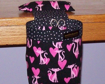 Scrap Caddy, Scrap Bag, Scrap Sack, Thread Catcher, Pin Cushion - Michael Miller - Bling Kitty - With Rubberized Gripper Strip