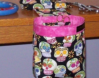 Thread Catcher // Scrap Caddy // Scrap Bag // Pincushion // With Rubberized Gripper Strip // Sugar Skulls