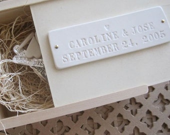 Wedding or Baby Keepsake Box with Personalized Tile by Paloma's Nest