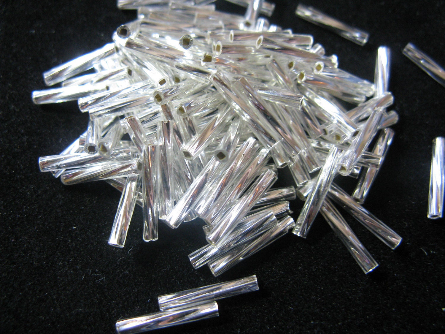 Twisted Bugle Beads Silver Glass 1/2 Inch 250 Beads