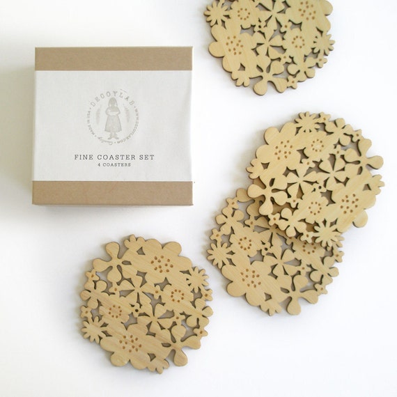 Flower Coasters Set of 4 - Bamboo