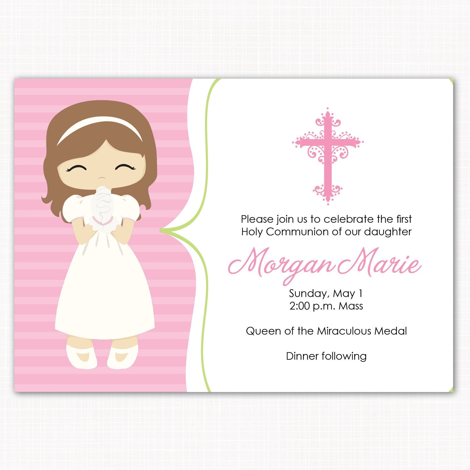 first communion invitation first communion girl pink first