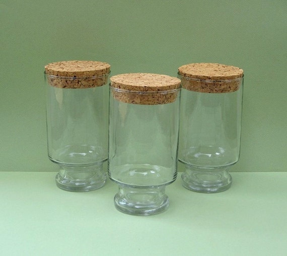 RESERVED Vintage Glass Storage Jars with Cork Lids