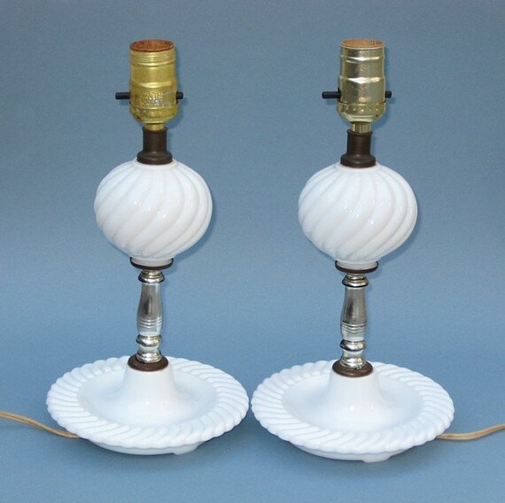 lamps Beautiful  Glass Table Milk 1950s Bases by Pair UncommonEye green glass milk Lamps