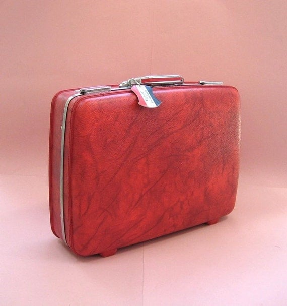 Cherry Red Suitcase 1970s Vintage American Tourister Escort