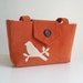 Corduroy Wayfarer Purse - Bird Applique - Tangerine Shoulder Bag - Vegan