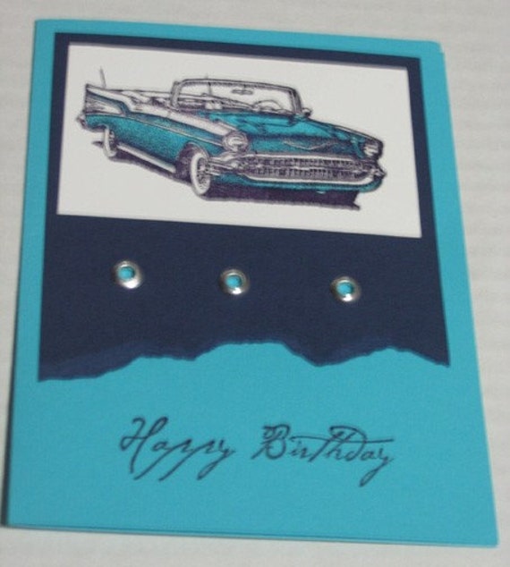 Items similar to Birthday Card Classic Blue Chevy Convertible on Etsy