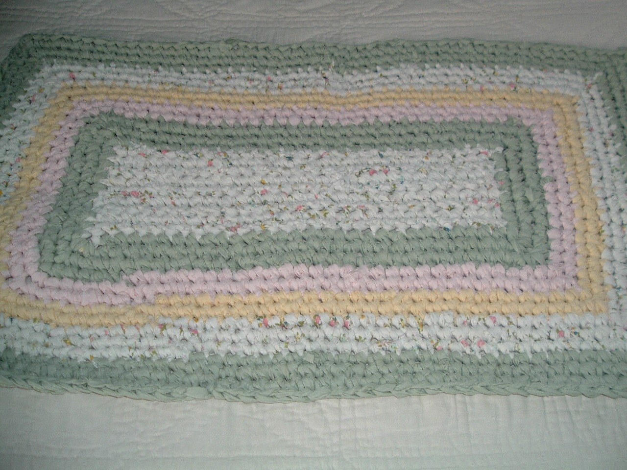 Crocheted Rectangular Shabby Chic Rag Rug Pinks Greens