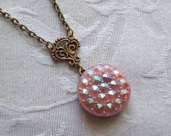Le Chic Pink, Vintage Glass Button Necklace