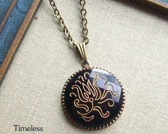 Black Tulip - Vintage Glass Button Necklace