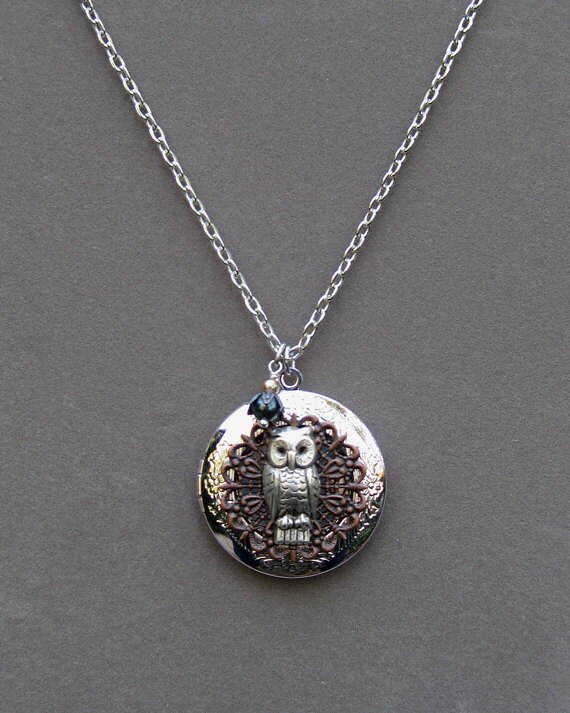 Items similar to Silver Owl Locket . Nature Charm Necklace . Jewelry By